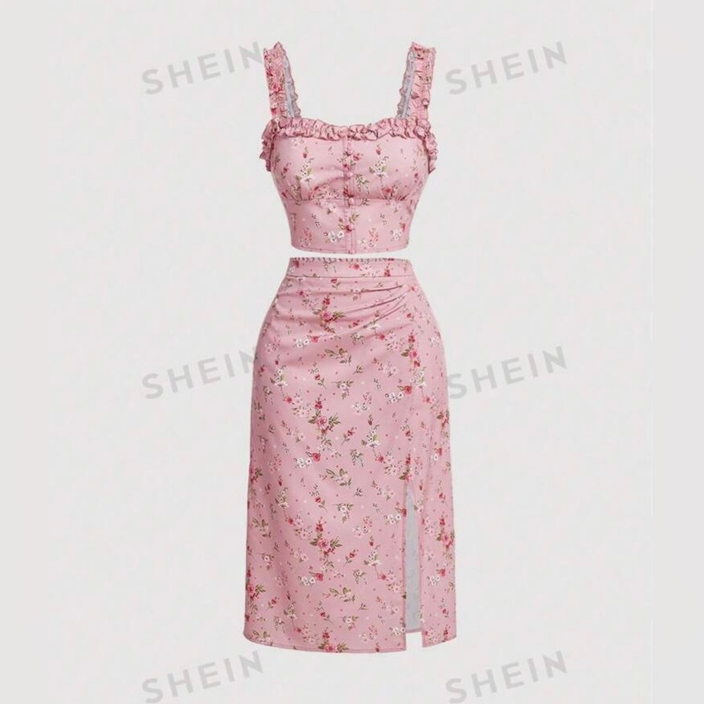 SHEIN two piece pink floral dress